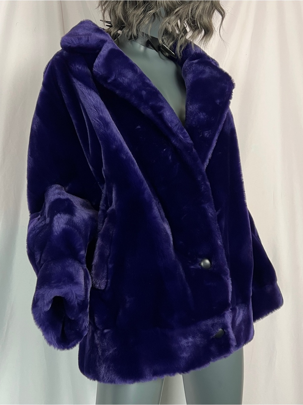Vintage 90s Lilli Ann Grape Jelly Purple Plush Faux Fur Coat